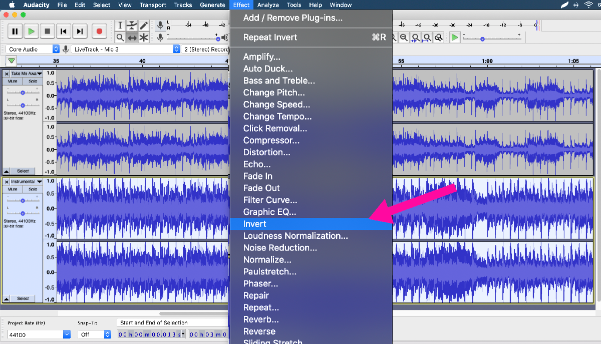 invert track audacity